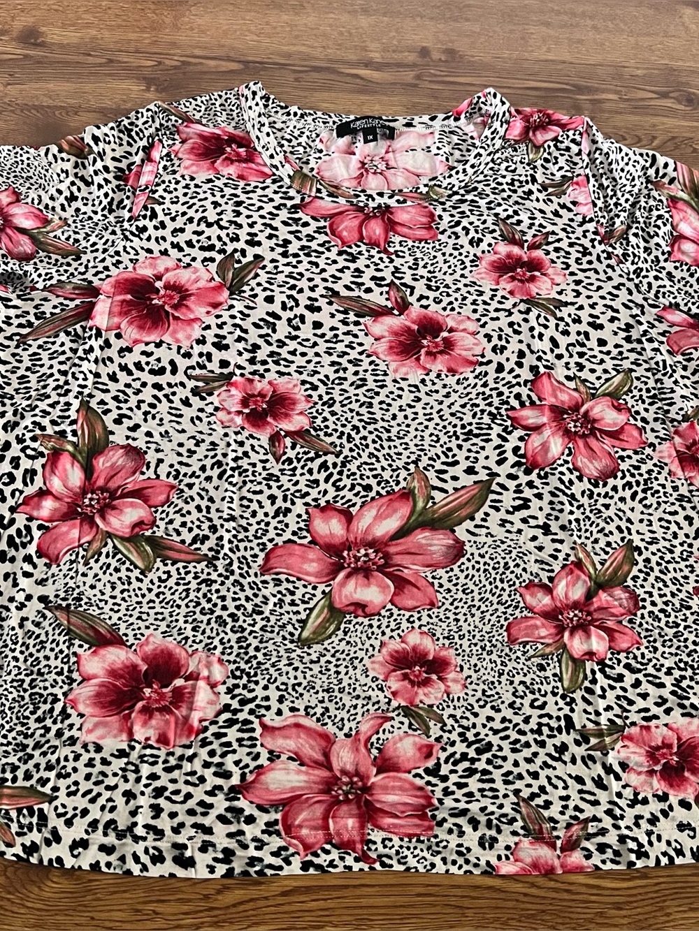 Womens Karen Kane Lifestyle Floral Leopard Print Blouse Size 1X